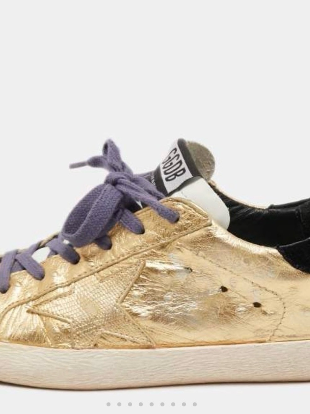 $698 Golden Goose Metallic Gold Low-Top Sneakers with Purple Laces - Picture 6 of 10